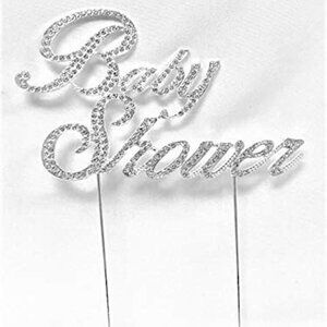 Baby Shower Metal Silver Rhinestone Cake Topper Party Decoration Keepsake